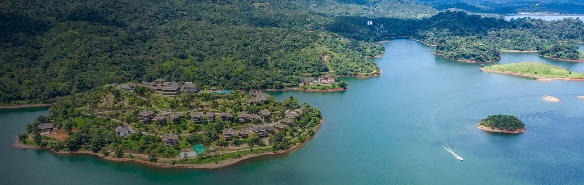 A drone view of Mountain Shadows in Wayanad